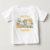野生の1歳目の誕生日サファリ動物のヒマワリ ベビーTシャツ (正面)