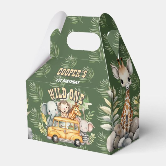 野生の1男の子の誕生日サファリ動物の好意ボックス フェイバーボックス (正面サイド)