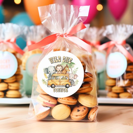 野生の1男の子の誕生日サファリ動物 ラウンドシール