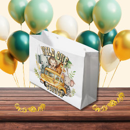 野生の1男の子の誕生日サファリ動物 ラージペーパーバッグ