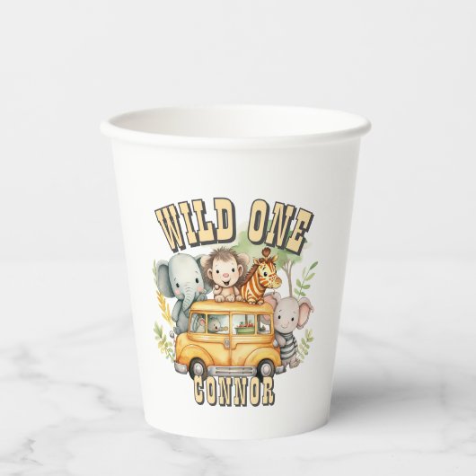 野生の1男の子の誕生日サファリ動物 紙コップ (正面)