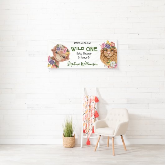 野生の1番目のライオンのサルのサファリの赤ちゃんシャワー 横断幕 (インサイチュ)