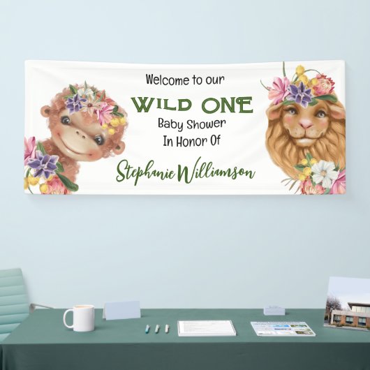 野生の1番目のライオンのサルのサファリの赤ちゃんシャワー 横断幕 (トレードショー)