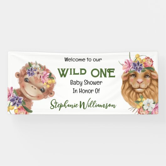 野生の1番目のライオンのサルのサファリの赤ちゃんシャワー 横断幕 (横)