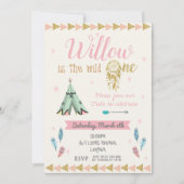 野生の1第1誕生会の女の子の種族のピンクの金ゴールド 招待状 (正面)