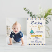 野生の1第1誕生会の男の子種族海軍金ゴールド 招待状 (スタンド正面)