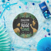 野生の1誕生日の紙皿のサファリ動物の金ゴールド ペーパープレート (パーティー)