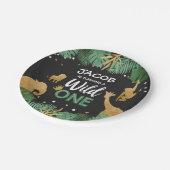 野生の1誕生日の紙皿のサファリ動物の金ゴールド ペーパープレート (アングル)