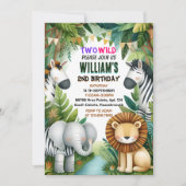 野生の2歳の誕生日に動物園のゼブラサファリ 招待状 (正面)