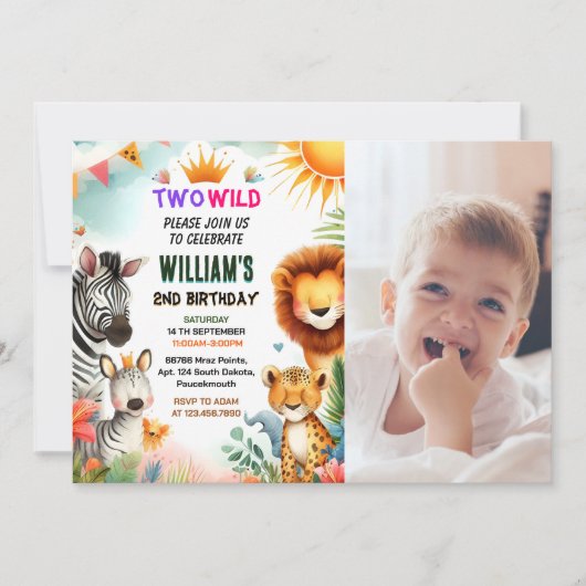 野生の2歳の誕生日に動物園のゼブラサファリ 招待状 (正面)