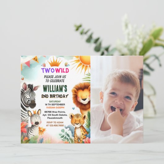 野生の2歳の誕生日に動物園のゼブラサファリ 招待状 (スタンド正面)