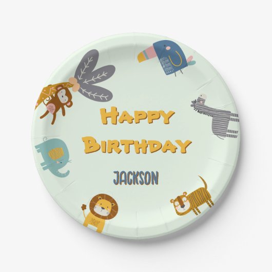 野生の2歳の誕生日サファリの動物が可愛い ペーパープレート (正面)