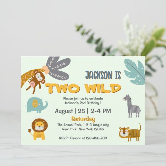 野生の2歳の誕生日サファリの動物が可愛い 招待状 (スタンド正面)
