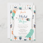 野生の3つの種族の矢の誕生会の青緑 招待状 (正面)