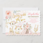 野生の3匹の部族の森林地帯に住む動物の3歳の誕生日 招待状 (正面)