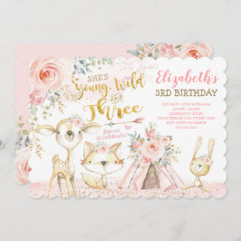 野生の3匹の部族の森林地帯に住む動物の3歳の誕生日 招待状