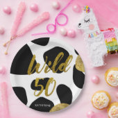 野生の50金ゴールド動物パターンモノグラム ペーパープレート (パーティー)