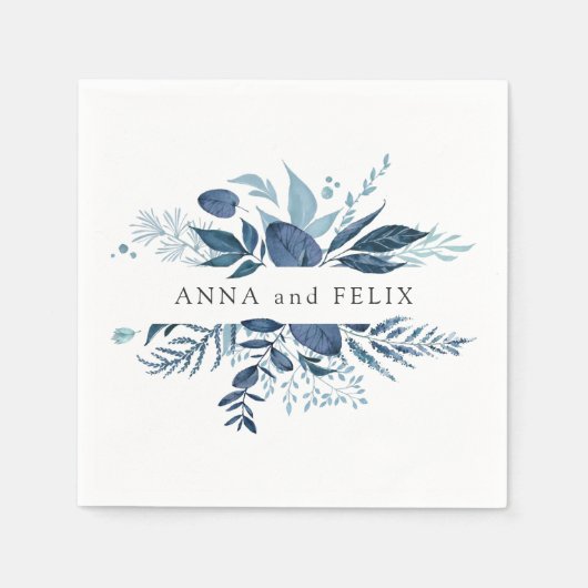 野生のAzure |ボタニカルパーソナライズされた結婚ズ スタンダードカクテルナプキン (正面)