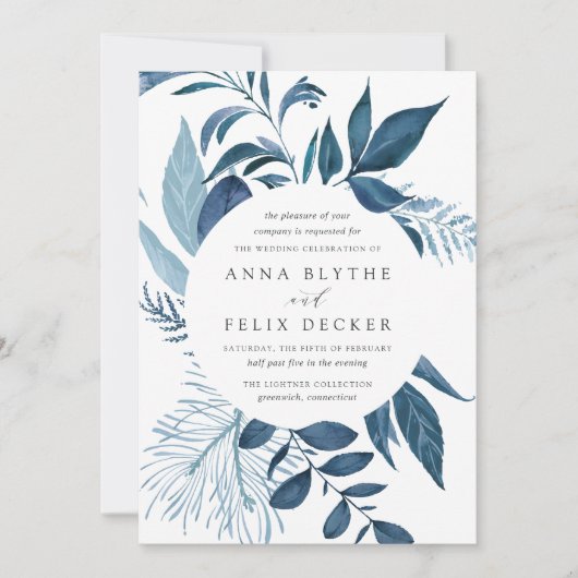 野生のAzure | Blue Botanical 結婚's 招待状 (正面)