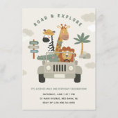 野生のL動物サファリ誕生日を探索 招待状 (正面)