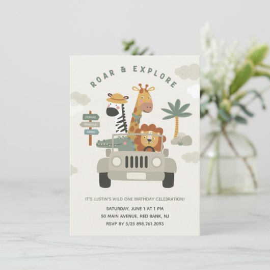 野生のL動物サファリ誕生日を探索 招待状 (スタンド正面)