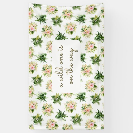 野生のOne is on the way – トロピカルベビーシャワー 横断幕 (縦)