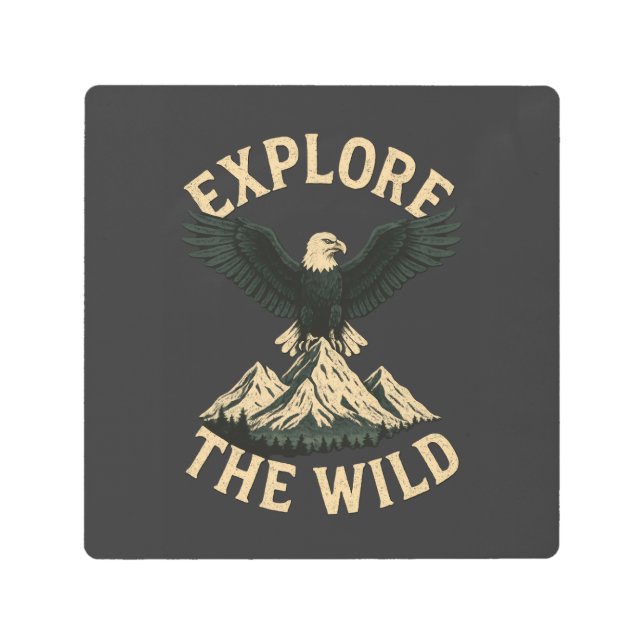 野生を探索 – Bald Eagle & Mountain Adventure メタルプリント (正面)