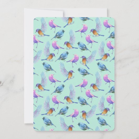 野生エキゾチック鳥かわいらしの水色ブライダルシャワー 招待状 (裏面)