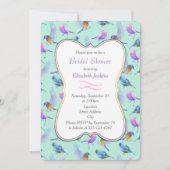 野生エキゾチック鳥かわいらしの水色ブライダルシャワー 招待状 (正面)