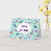 野生エキゾチック鳥水カラフル彩誕生日 カード (黄色い花)