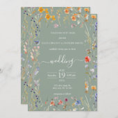 野生エレガントの花サガグリーン結婚式招待状 招待状 (正面/裏面)