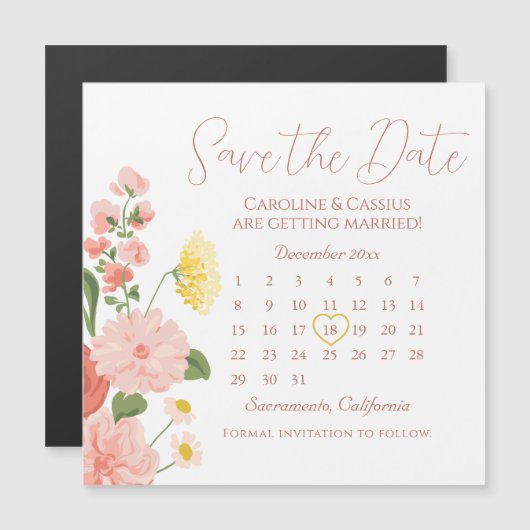 野生エレガントの花結婚のカレンダー日付を保存 (正面/裏面)