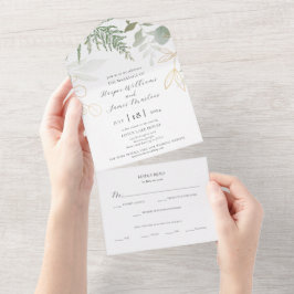 野生エレガントシダの結婚緑 オールインワン招待状