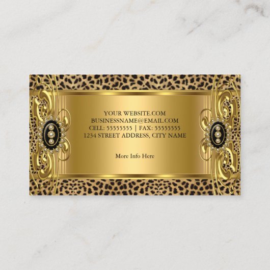 野生エレガントヒョウ金ゴールドブラックジュエル 名刺 (裏面)