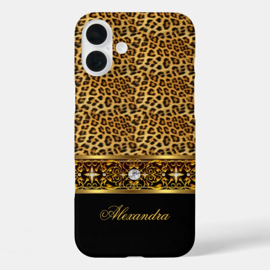 野生エレガントヒョウ黒金ゴールドジュエルタフ Case-Mate iPhoneケース (裏面)