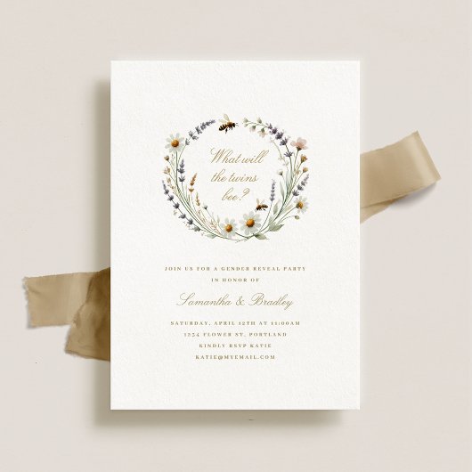 野生エレガント花双子ベビー性発現パーティー 招待状