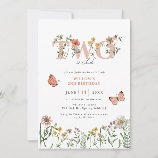 野生エレガント野花2歳の誕生日 招待状 (正面)