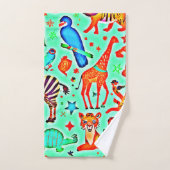 野生カラフルの疑問に思動物の国 バスタオルセット (ハンドタオル)