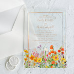 野生カラフルの花の国の結婚式 アクリル招待状<br><div class="desc">ワイルドフラワーカントリーカラフルウェディングアクリル招待状はかわいらし、オレンジ色、黄色、紫、ピンク色の国花を中心に結婚式招待状情報を持つ不透明な背景に特色を持つ。文字・ボックスで文字を編集してパーソナライズEvco Studio www.zazzle.com/store/evcostudioによるユーザー向け設計</div>