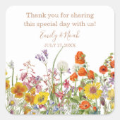 野生カラフルの花の国の結婚式 スクエアシール (正面)