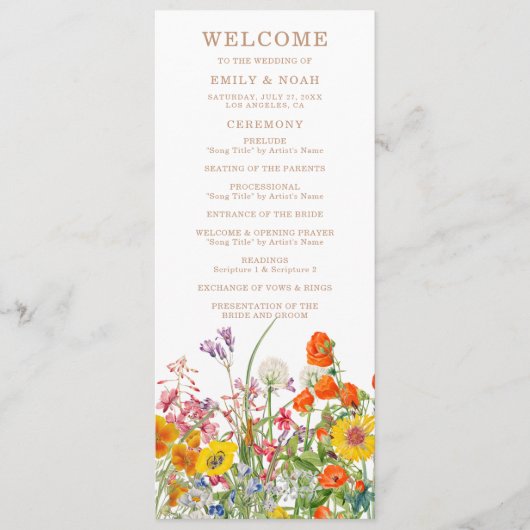 野生カラフルの花の国の結婚式 プログラム (正面)