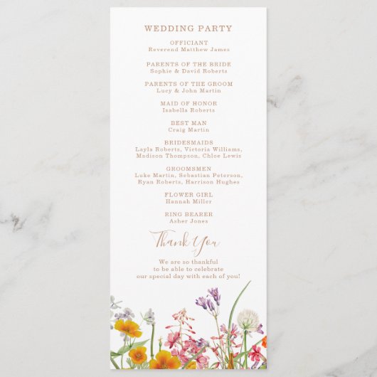 野生カラフルの花の国の結婚式 プログラム (裏面)