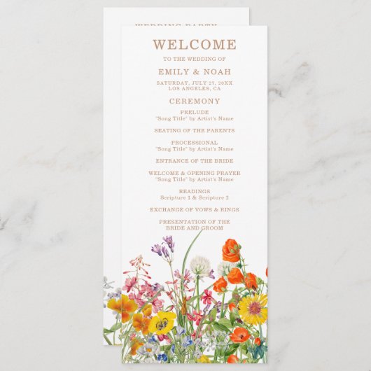 野生カラフルの花の国の結婚式 プログラム (正面/裏面)