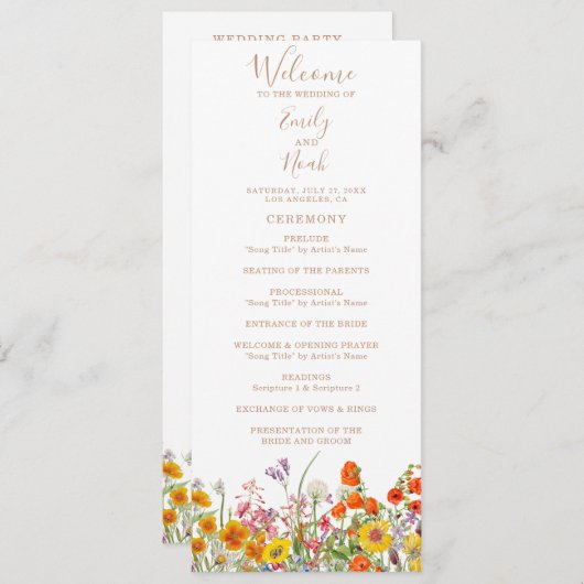 野生カラフルの花の国の結婚式 プログラム (正面/裏面)