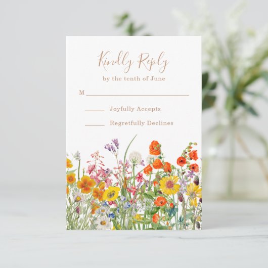 野生カラフルの花の国の結婚式 出欠カード