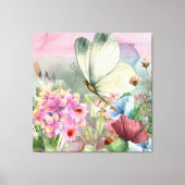 野生カラフルの花の間の蝶のキス キャンバスプリント (正面)