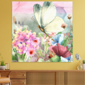 野生カラフルの花の間の蝶のキス キャンバスプリント (インサイチュ (リビング))