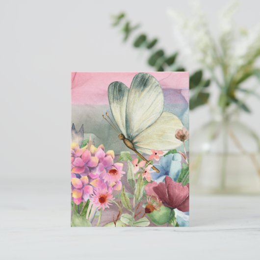 野生カラフルの花の間の蝶のキス ポストカード (スタンド正面)