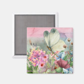 野生カラフルの花の間の蝶のキス マグネット (正面/裏面)