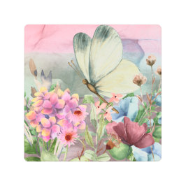 野生カラフルの花の間の蝶のキス メタルプリント